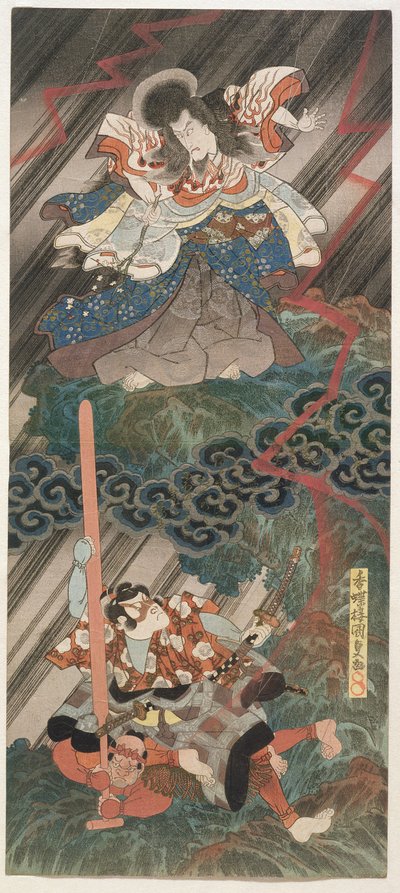 Actors Ichikawa Danjuro VII as Kan Shojo (top) and Segawa Kikunojo V as Umeo-maru, 1832 by Utagawa Kunisada